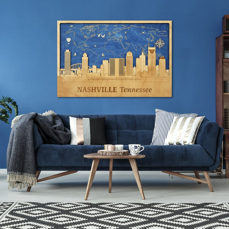 Nashville City Skyline Wood Wall Art - Personalized Poster