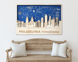 Philadelphia Wooden City Skyline - Personalized Wall Map - Home Office Decor