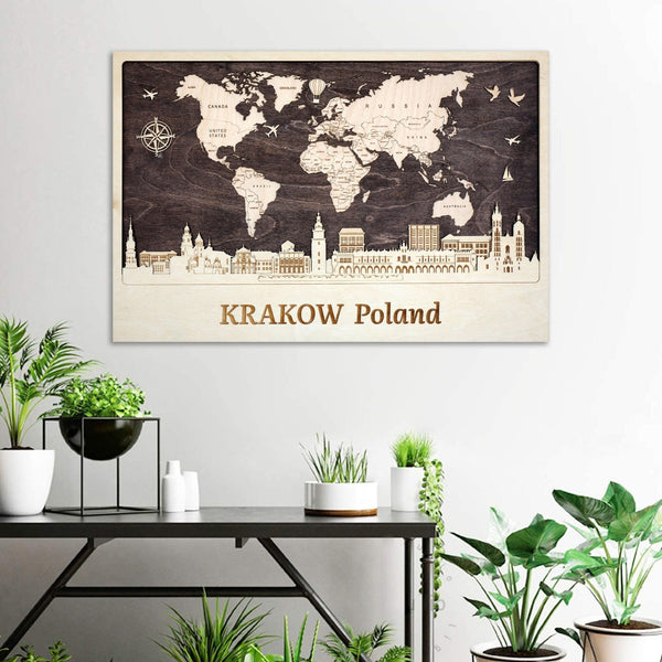 Krakow Skyline Wall Art - Personalized Wood Decor