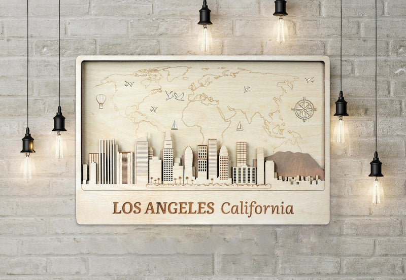 Los Angeles Skyline Wall Art - Personalized Wood Decor