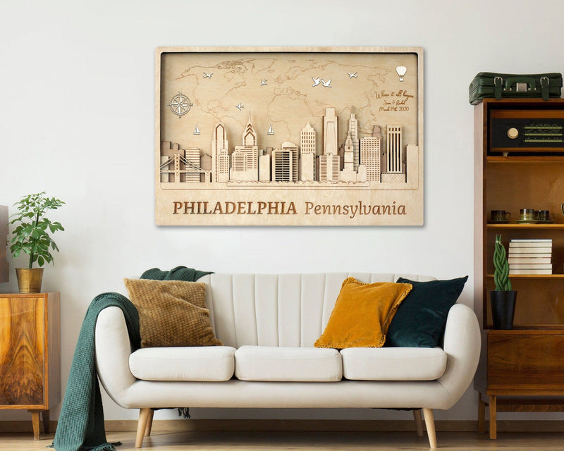 Philadelphia Wooden Wall Art - Personalized Housewarming Gift - Office Decor