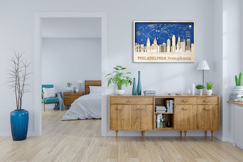 Philadelphia Wooden Wall Art - Personalized Housewarming Gift - Office Decor