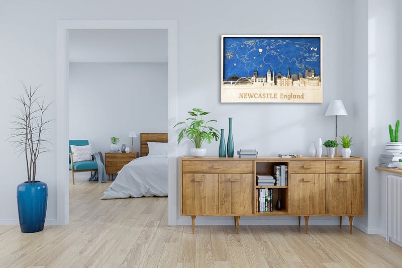 Newcastle Skyline Wall Art - Personalized Wood Decor