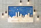 Milwaukee Skyline Push Pin Wood Wall Art - Custom Travel Decor