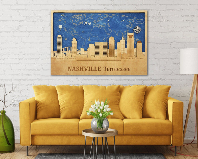 Nashville City Skyline Wood Wall Art - Personalized Poster