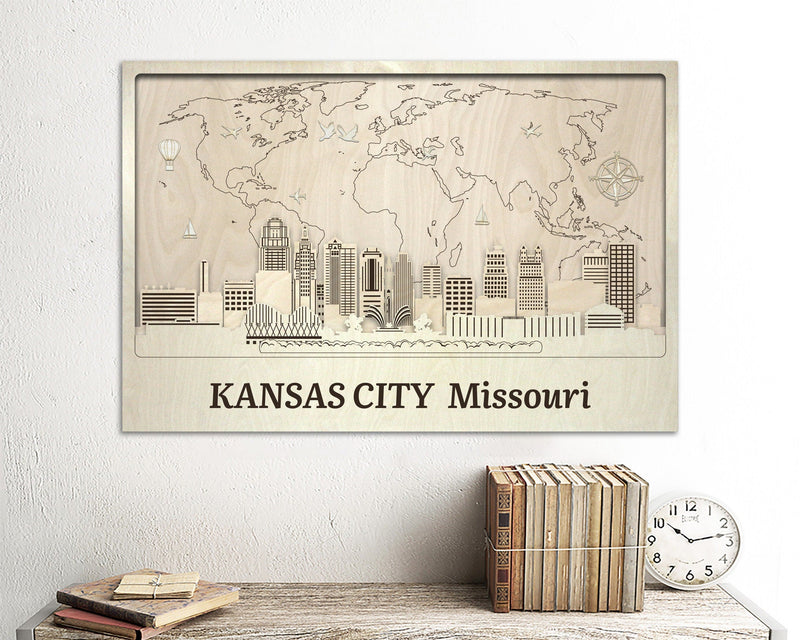 Kansas City 3D Skyline - Original Wood Wall Art