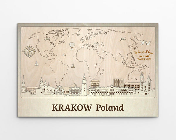 Krakow Skyline Wall Art - Personalized Wood Decor