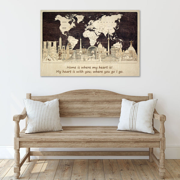 Personalized World Map Push Pin Wall Art - Inspirational Gift