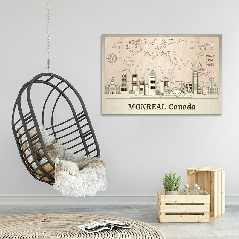 Montreal Skyline Wood Wall Art - Personalized Canada Gift