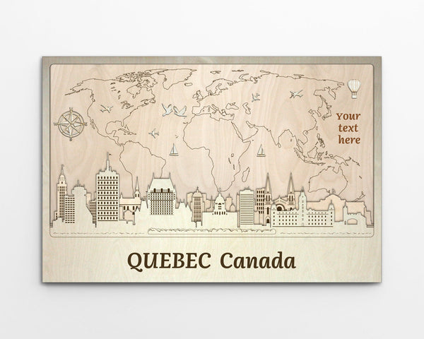 Quebec Skyline Wood Wall Art - Personalized Canada Gift