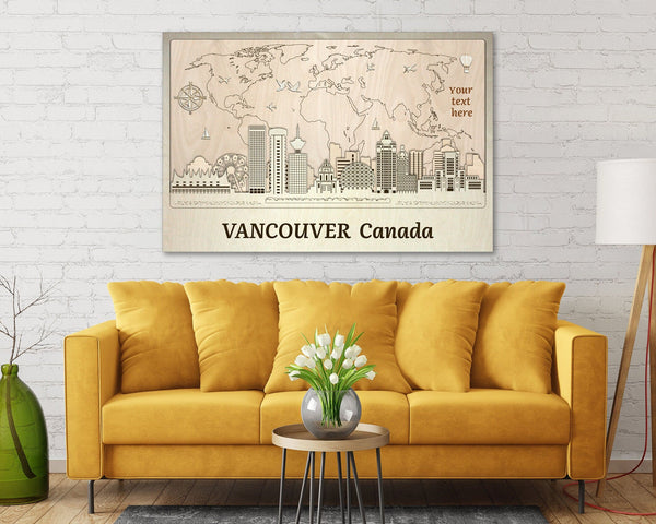 Vancouver Skyline Wood Wall Art - Personalized Canada Gift