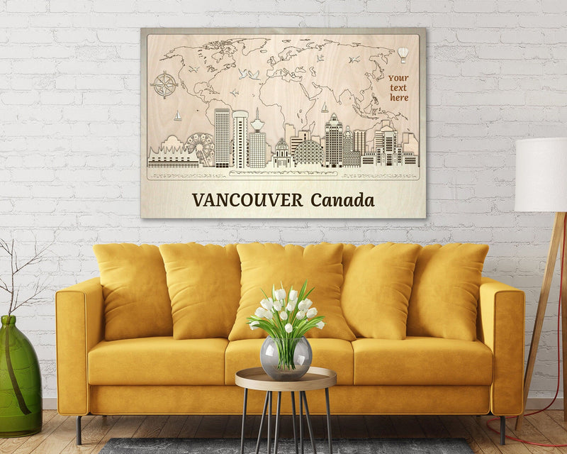 Vancouver Skyline Wood Wall Art - Personalized Canada Gift