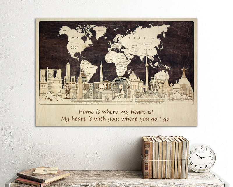 Personalized World Map Push Pin Wall Art - Inspirational Gift