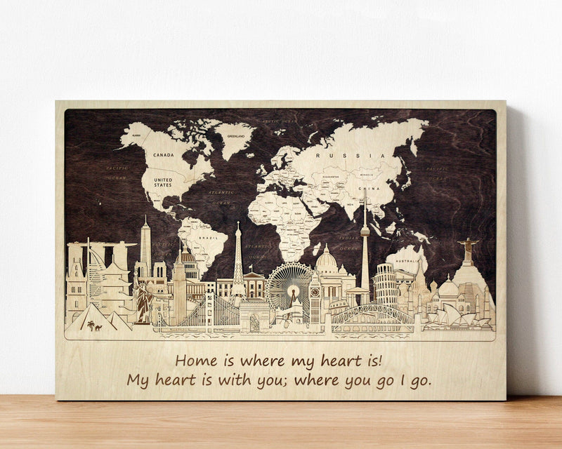 Personalized World Map Push Pin Wall Art - Inspirational Gift