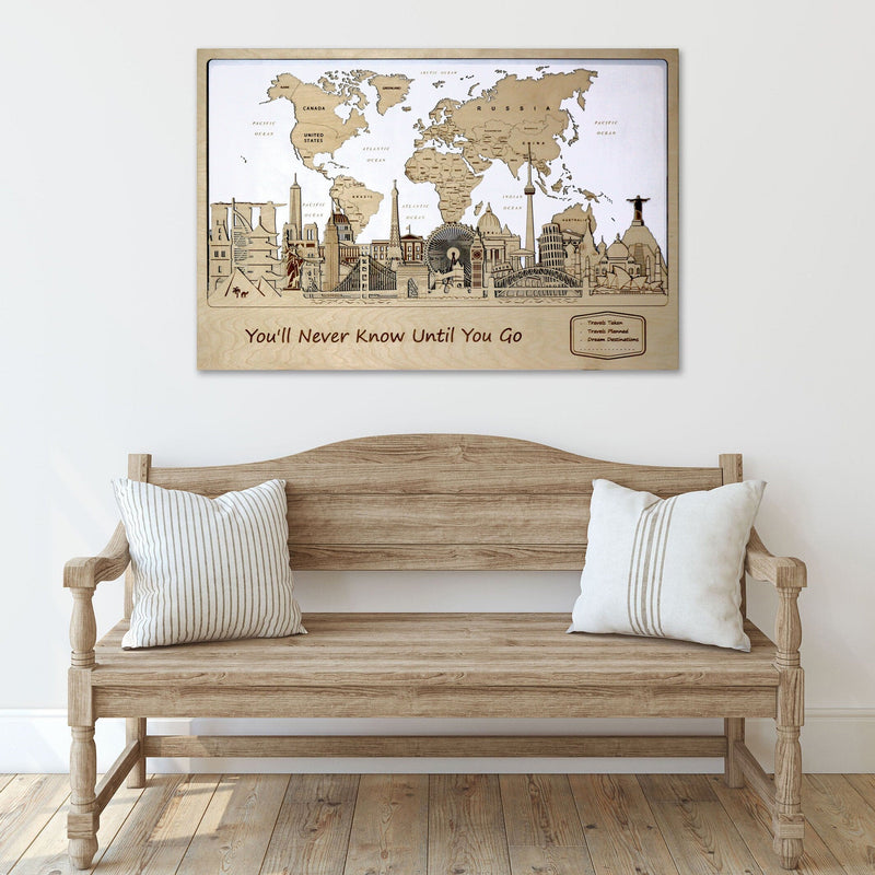 You'll Never Know Until You Go Wood World Map - Travel Gift