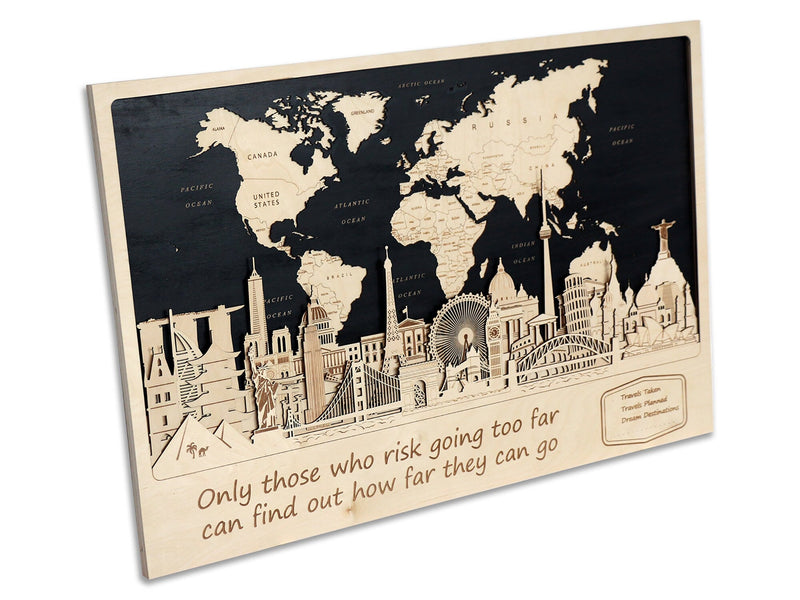 Personalized Wooden World Map - Travel Quote - Push Pin Map - Farmhouse Wall Decor