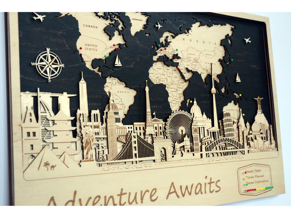 Personalized Wood World Map - Christmas Gift