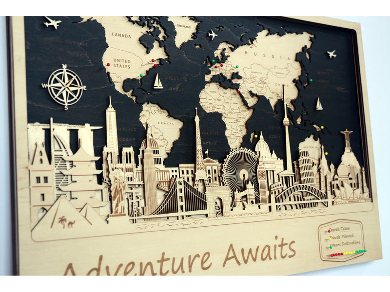 Personalized Wood World Map - Christmas Gift