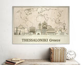 Greece Wooden Wall Art - Thessaloniki Skyline - Personalized Gift - Travel Decor