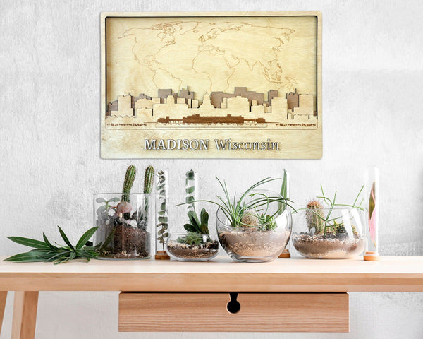 Madison Skyline Wall Art - Rustic Wood Decor