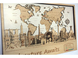 World Travel Map Wood Wall Art - Anniversary Gift for Couple