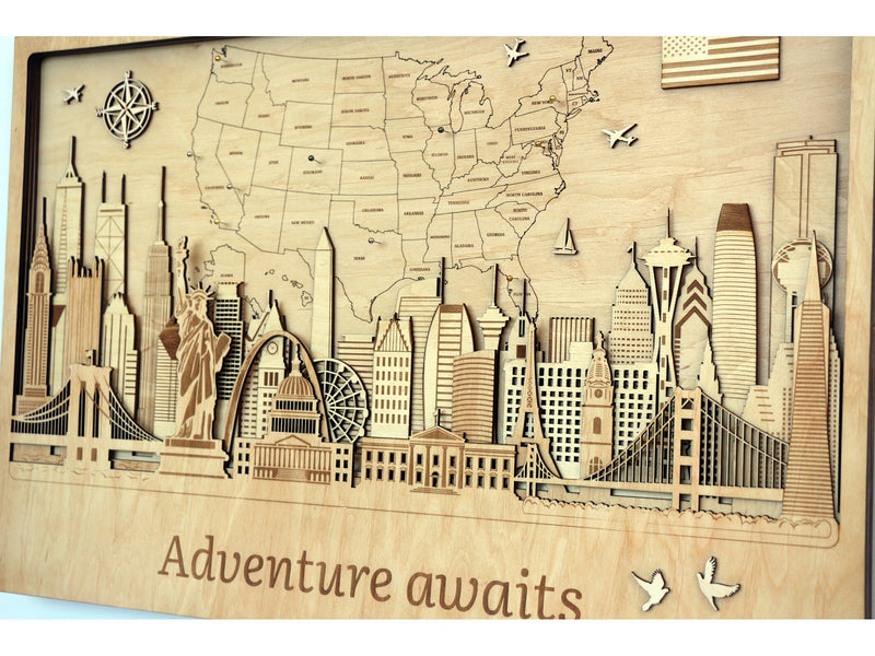 USA Wooden Map Rustic Wall Decor - Personalized