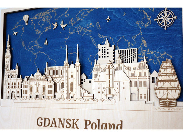 Gdansk Wood Wall Decor - Personalized Travel Map