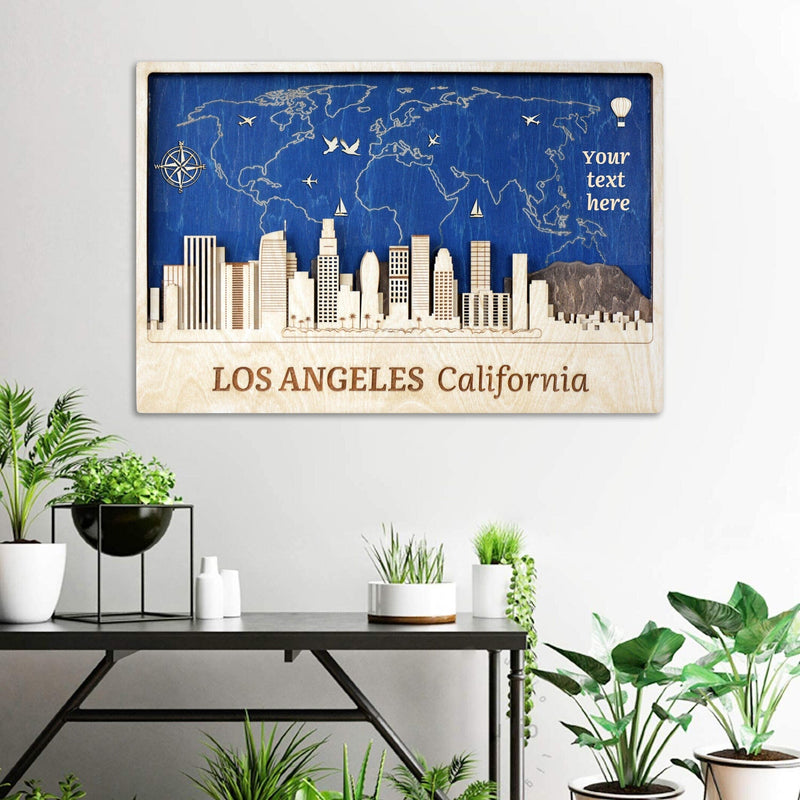 Los Angeles Skyline Wall Art - Personalized Wood Decor