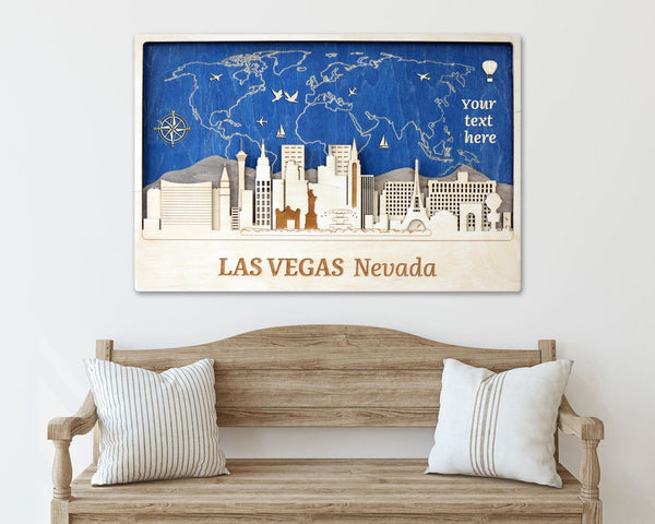 Las Vegas Skyline Wall Art - Personalized Wood Decor