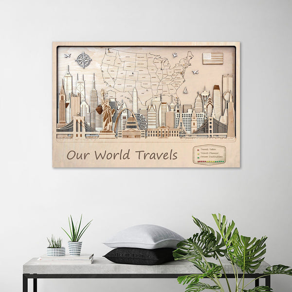 USA Wooden Map Rustic Wall Decor - Personalized