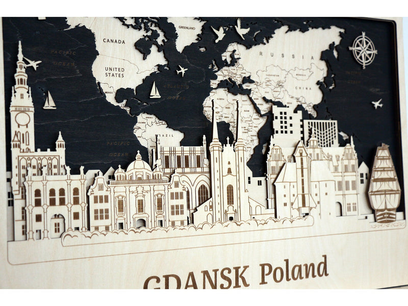 Gdansk Wood Wall Decor - Personalized Travel Map