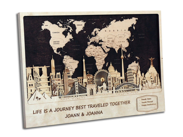 Personalized Philadelphia Wall Decor - World Map Push Pin Art