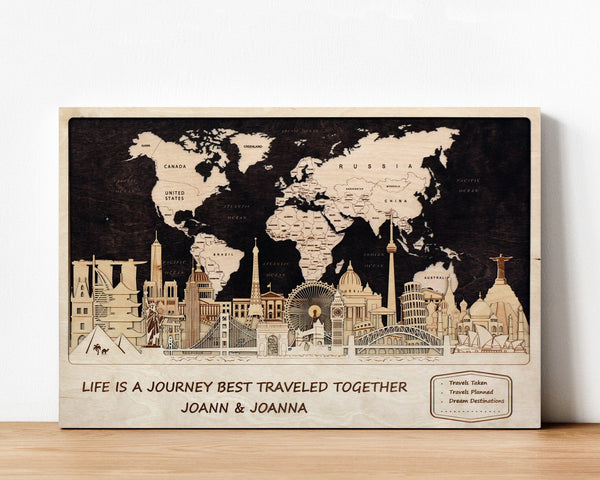 Personalized Philadelphia Wall Decor - World Map Push Pin Art