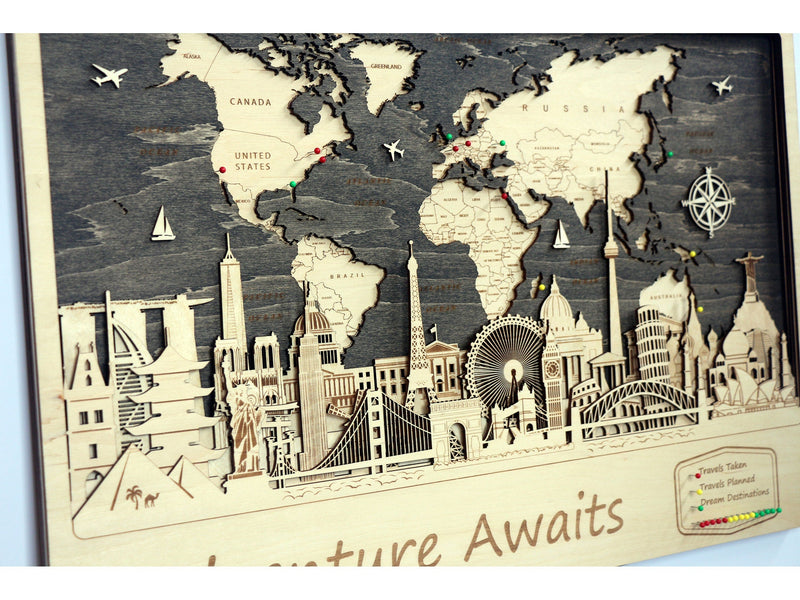 Wooden World Map Wall Decor Christmas Gift