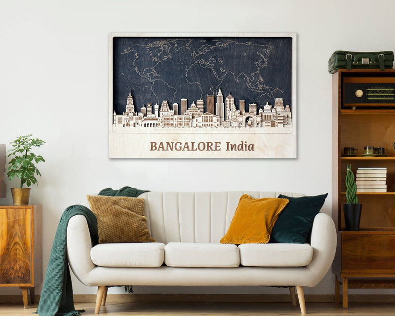 Personalized Bangalore Skyline Wood Wall Decor - Unique Gift