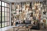 Wood Maker Deco watercolor dog breeds wallpaper mural for nursery or playroom. Features a variety of dog breeds in a playful, artistic style.