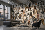 Wood Maker Deco watercolor dog breeds wallpaper mural for nursery or playroom. Features a variety of dog breeds in a playful, artistic style.