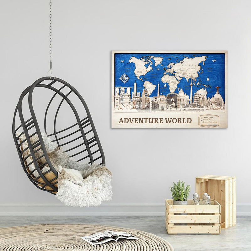 Home Wall Decor 3D Wooden World Map