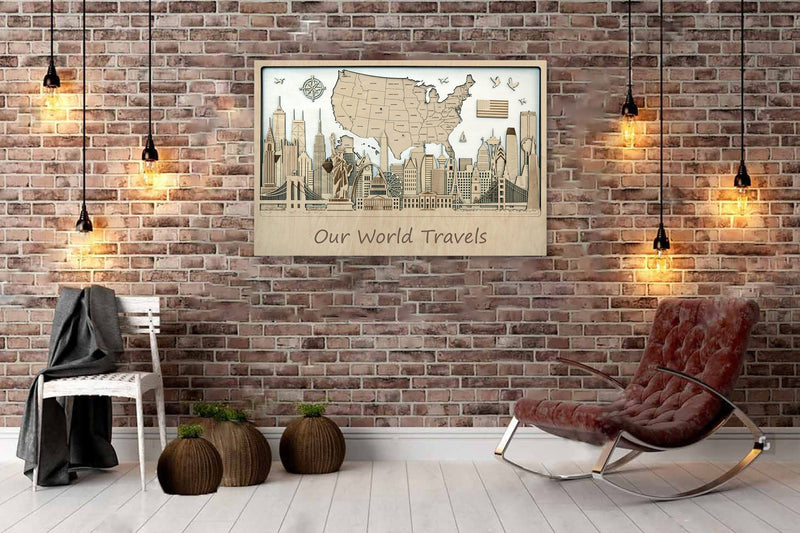 3D American Wooden Map 