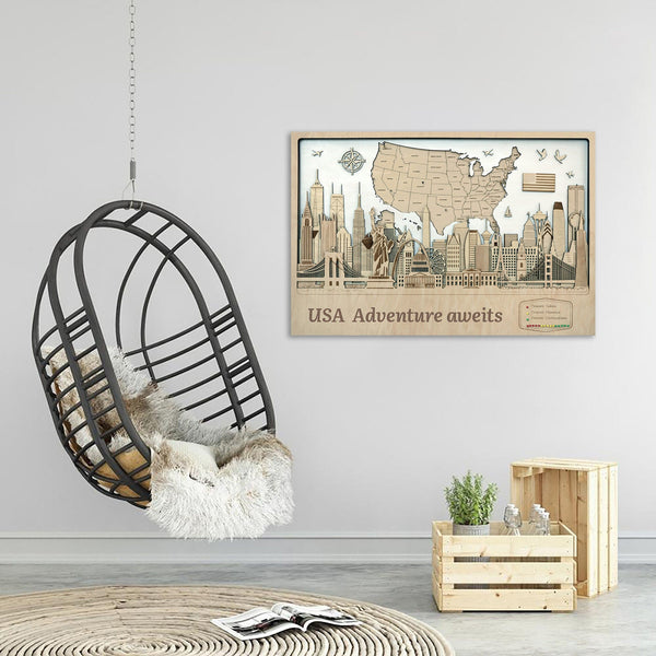 3D American Wooden Map 