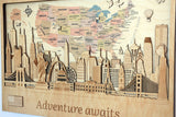 Wood Print 3D USA World Map 