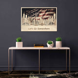  American flag with US Landmarks Wooden Wall Decor