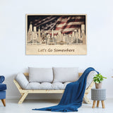  American flag with US Landmarks Wooden Wall Decor