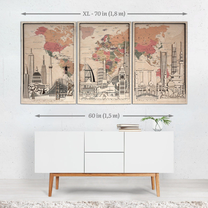  World Map Wooden Wall Decor 