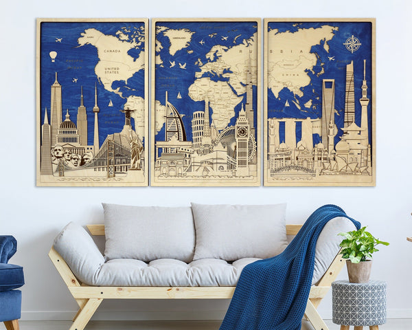 Wooden Wall Art Decor World Map