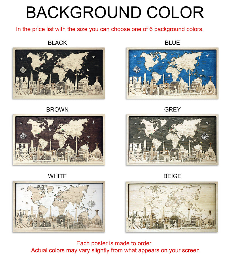 3 Posters -Wall Decor World Map