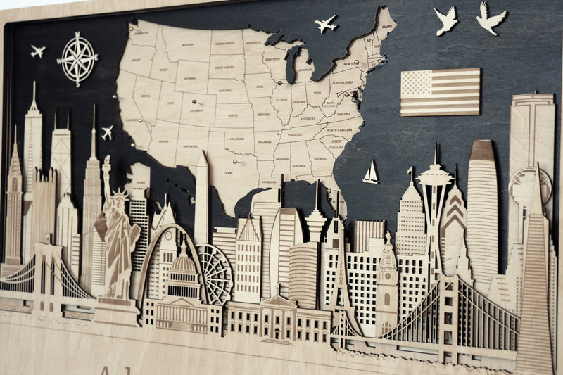 3D USA Wooden Map Wood Wall Art