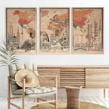 3 Panels Wooden World Map to Mark Travels