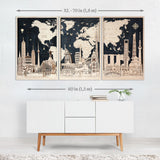 3 Posters -Wall Decor World Map