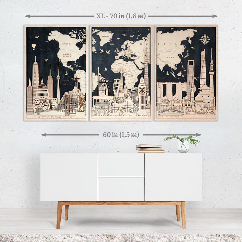 3 Posters -Wall Decor World Map